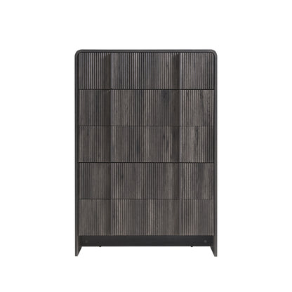 Grayon Fluted 5-Drawer Tall Dresser - Black