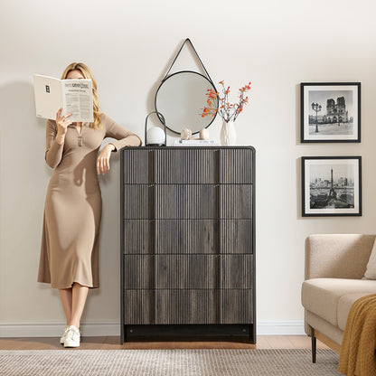 Grayon Fluted 5-Drawer Tall Dresser - Black