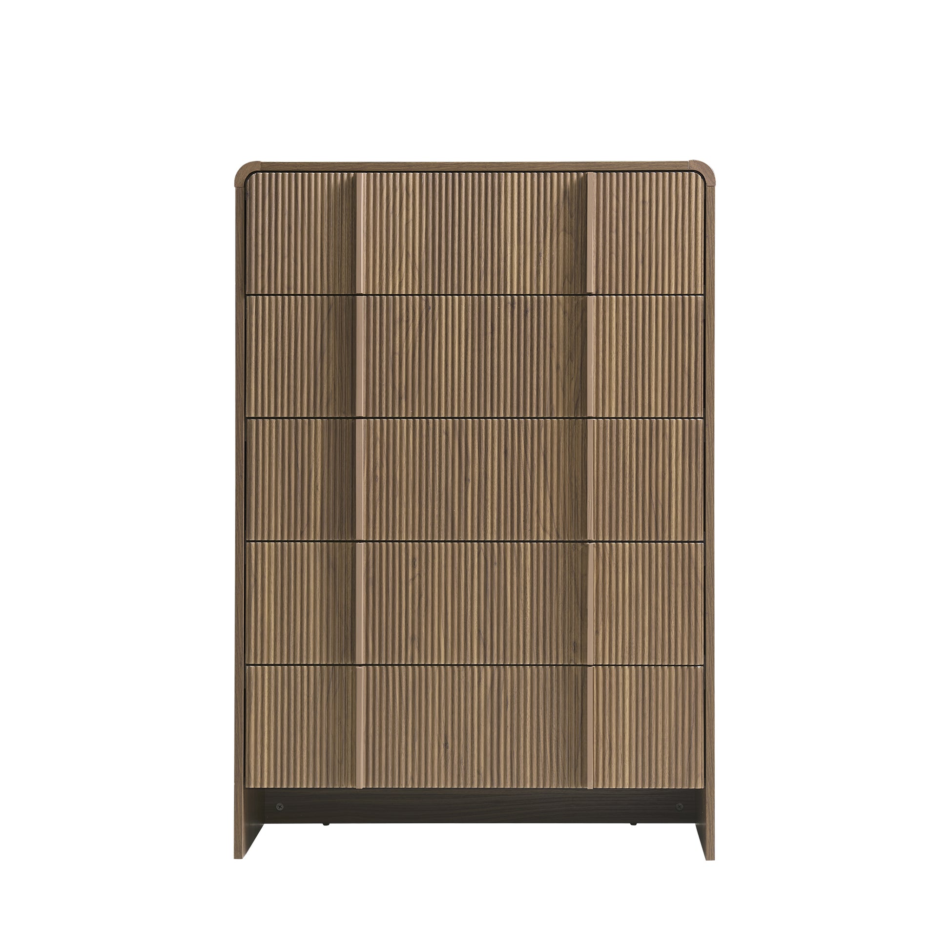 Grayon Fluted 5-Drawer Tall Dresser - Dark Walnut