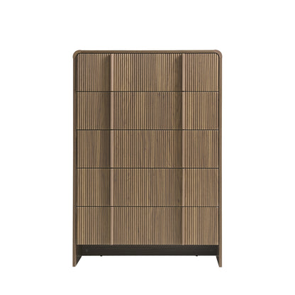 Grayon Fluted 5-Drawer Tall Dresser - Dark Walnut