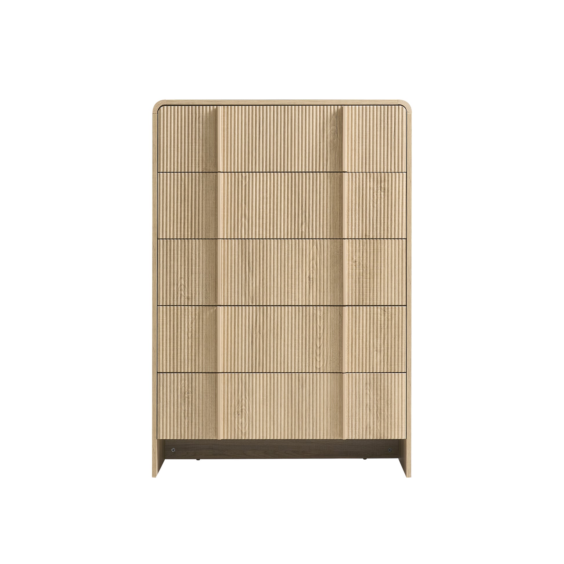 Grayon Fluted 5-Drawer Tall Dresser - Natural Oak