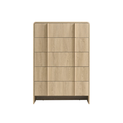 Grayon Fluted 5-Drawer Tall Dresser - Natural Oak