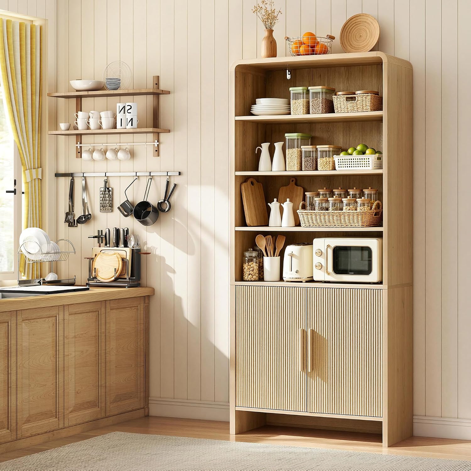 Arcova 71" Tall Fluted Bookshelf Amerlife Natural