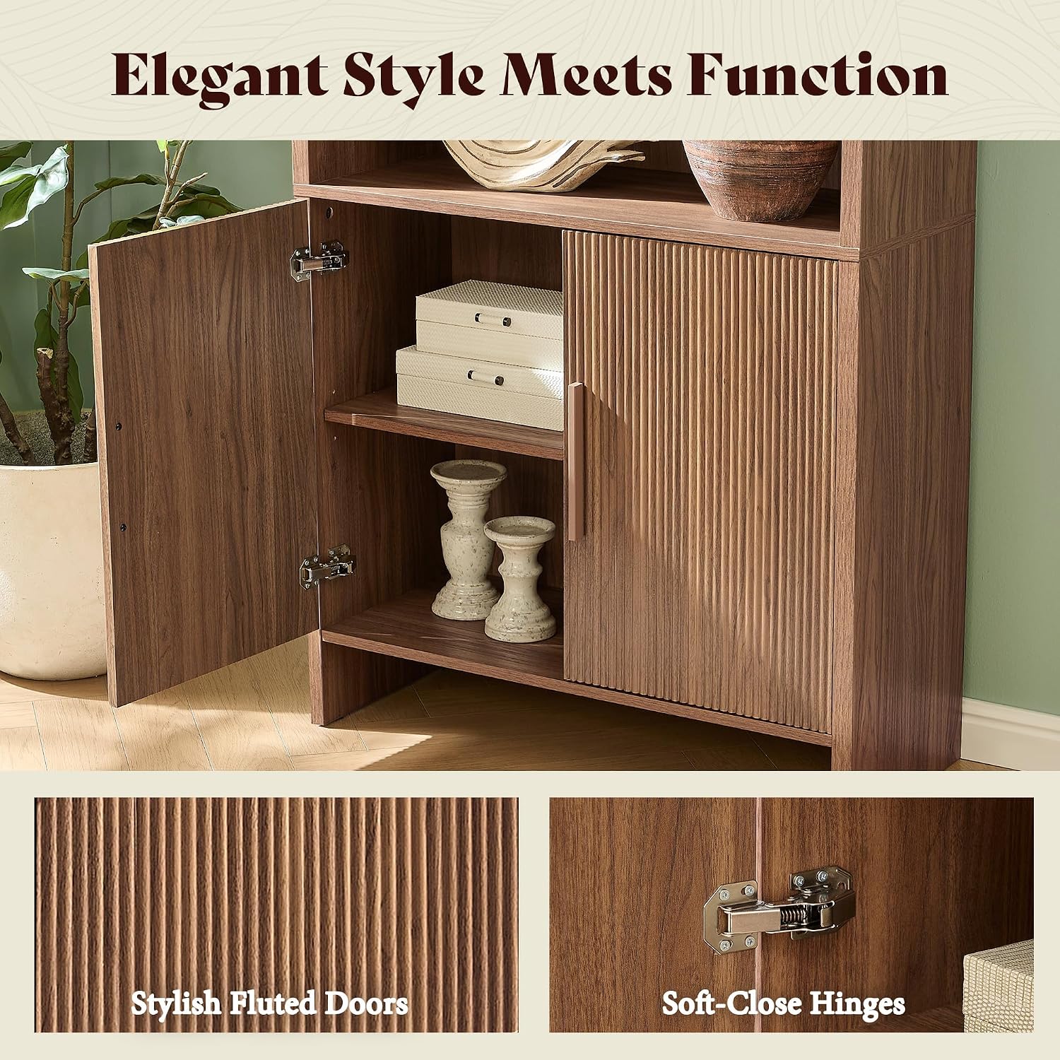 Arcova 71" Tall Fluted Bookshelf Amerlife Brown