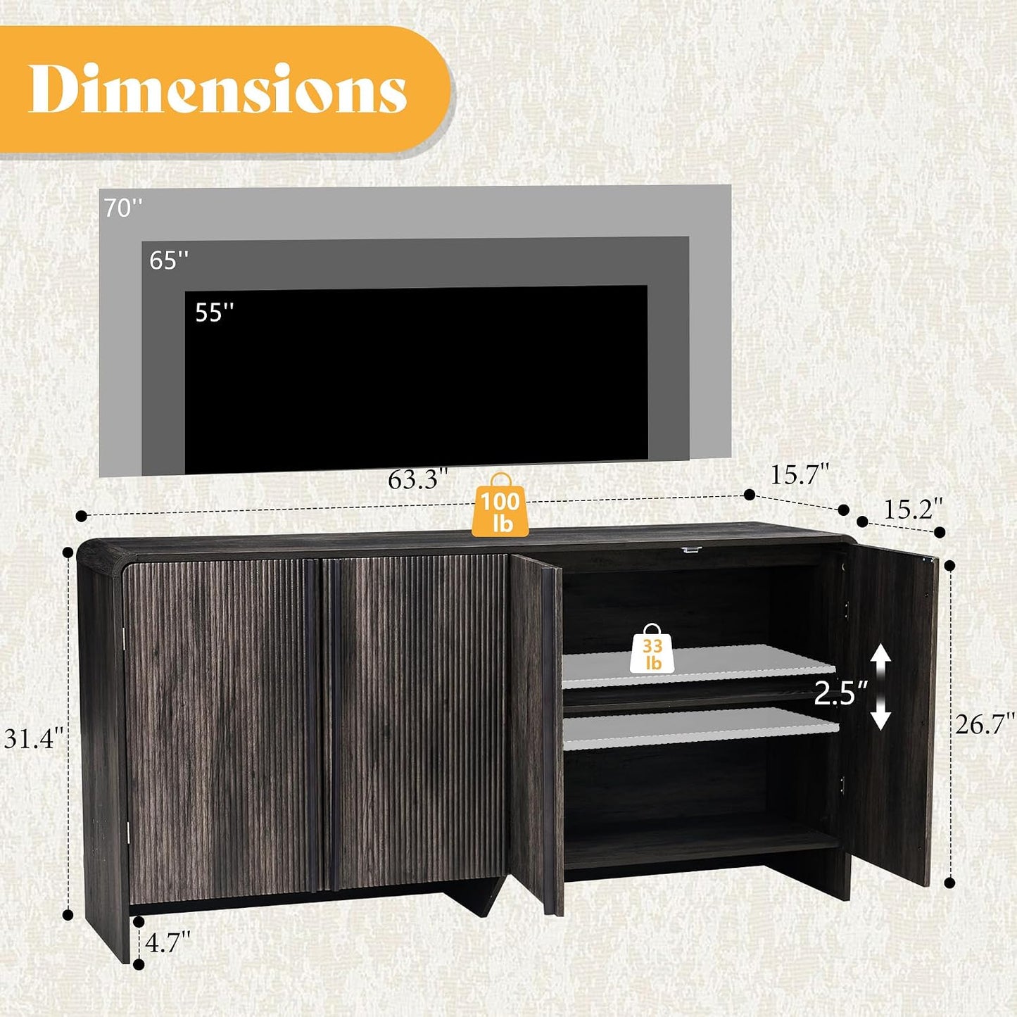 Creno 63" Fluted TV Stand Amerlife Black