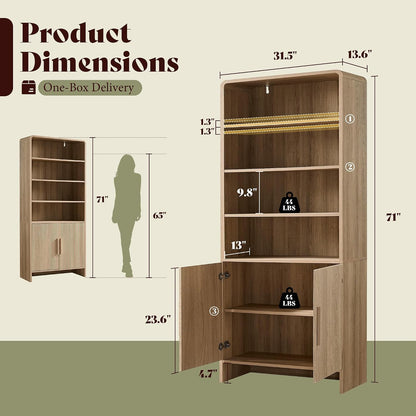Arcova 71" Tall Fluted Bookshelf Amerlife Natural