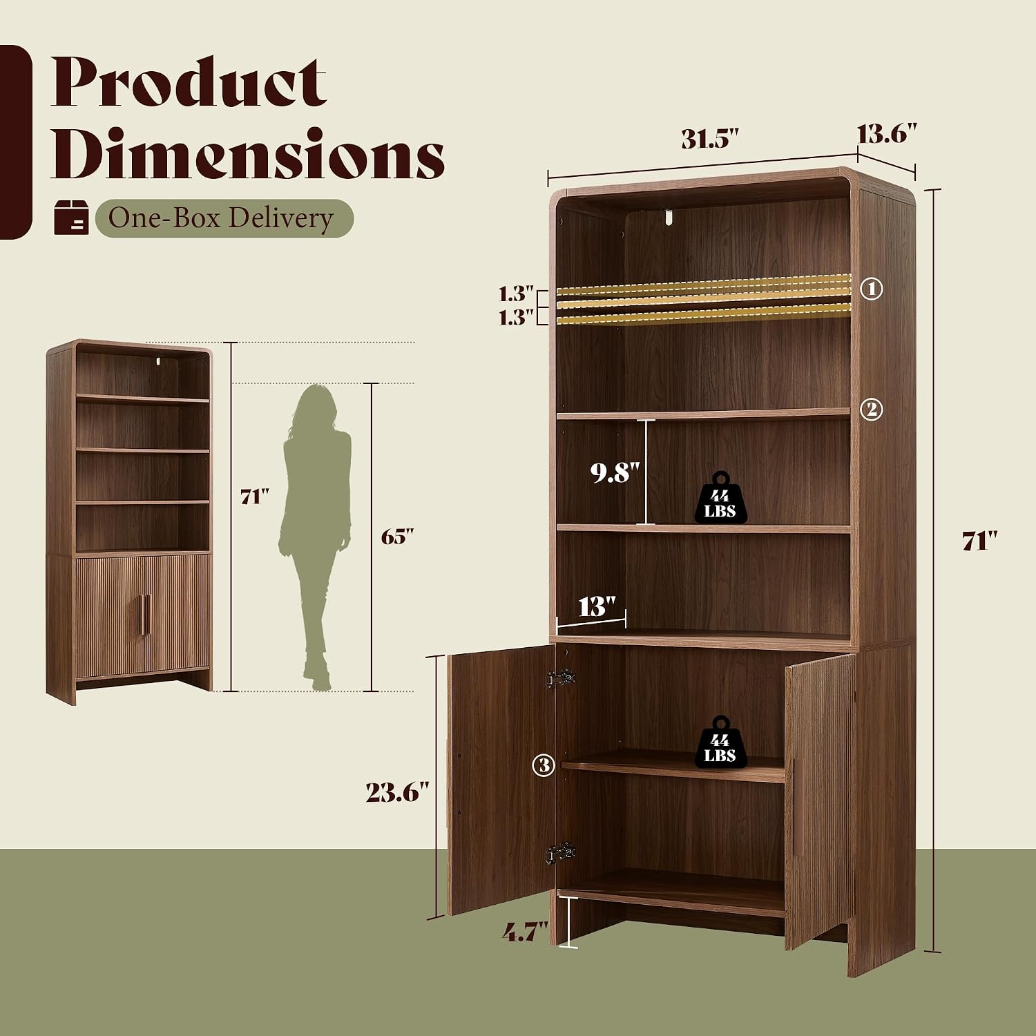 Arcova 71" Tall Fluted Bookshelf Amerlife Brown