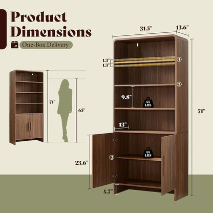 Arcova 71" Tall Fluted Bookshelf Amerlife Brown