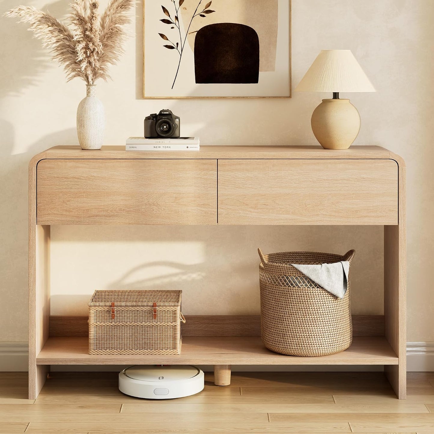 Curvia Wooden Console Table Amerlife Flat Panel / 45" / Natural Oak