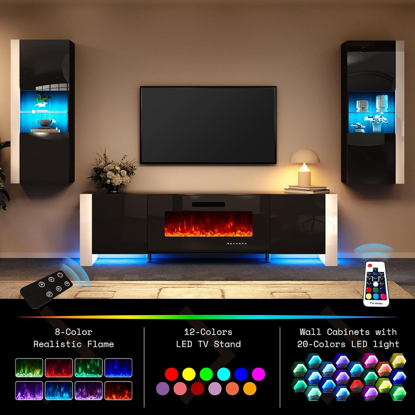 Ion Wall Unit Entertainment Center Set Amerlife 70" / Black