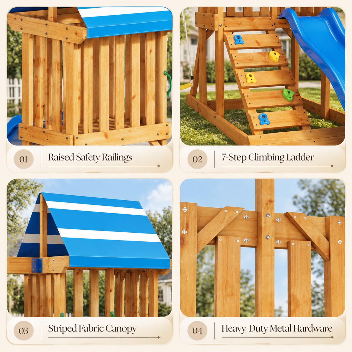 Evertrail Wooden Swing Set with Slide and Climbing Wall-Natural Oak