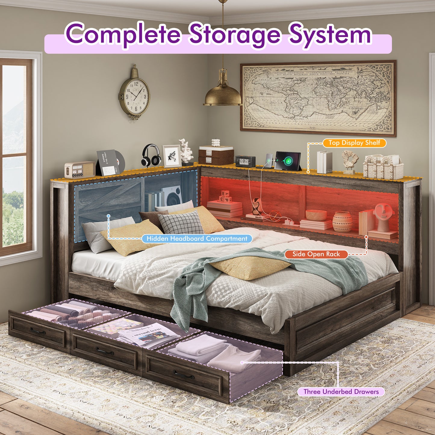 Slide Farmhouse Corner Bed Frame Amerlife 
