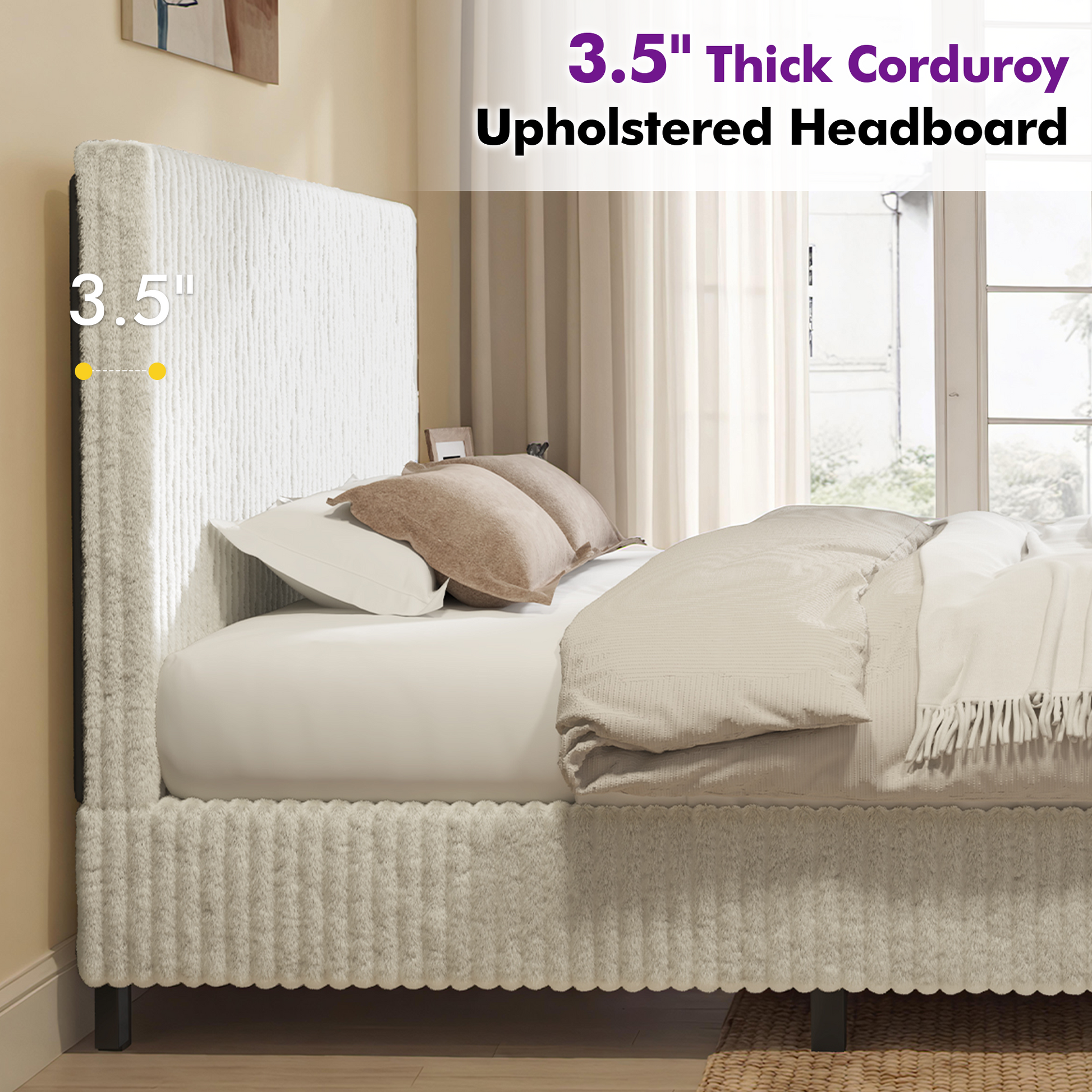 Velmure Corduroy Platform Bed Frame  King / Cream