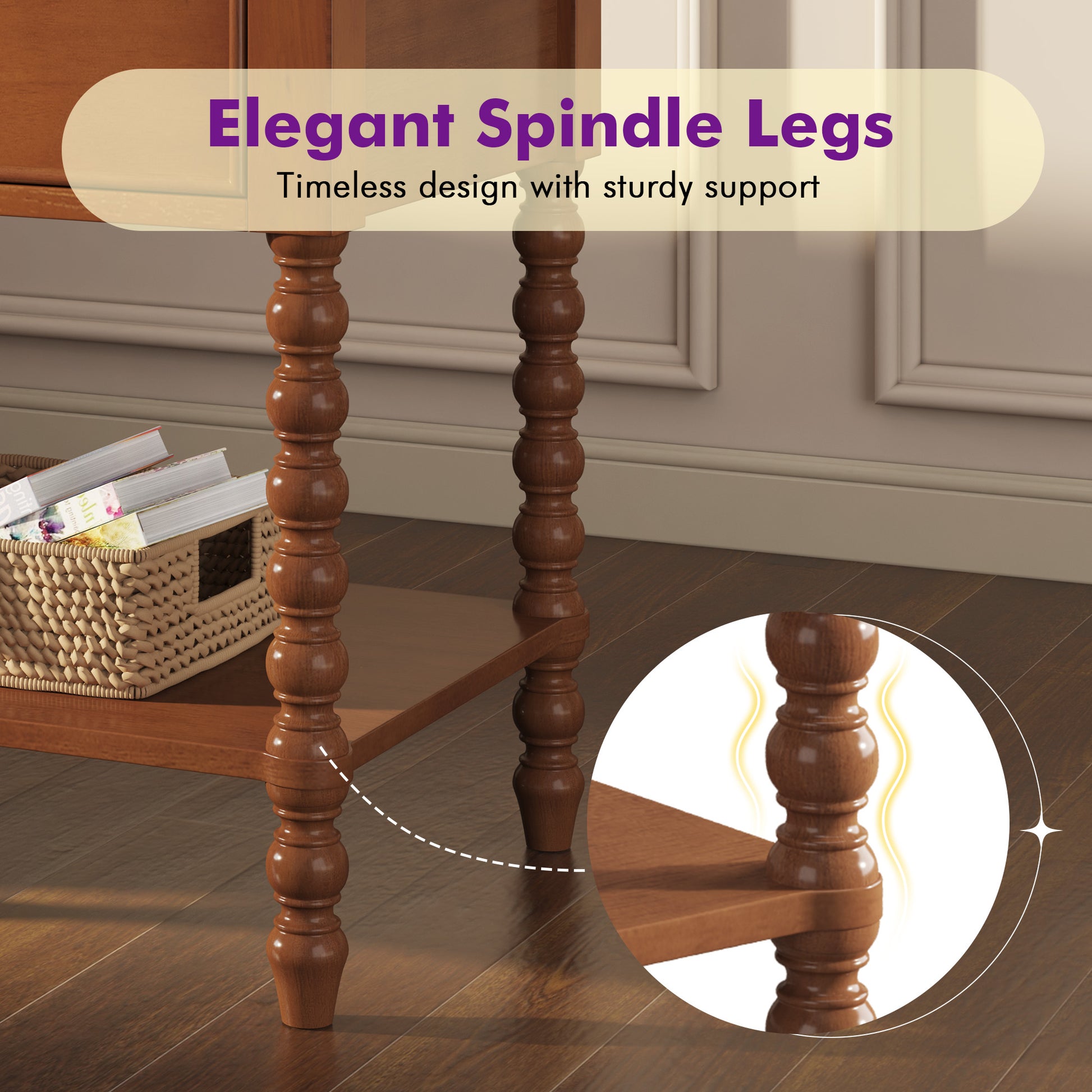Spindle Solid Wood Nightstand  Brown / 1PC