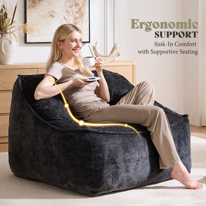 Amerlife Oversized Bean Bag Lounge Chair-Black Chenille