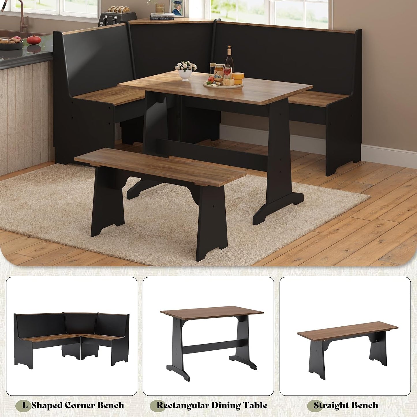 Feast 3-Piece Corner Dining Table Set Amerlife