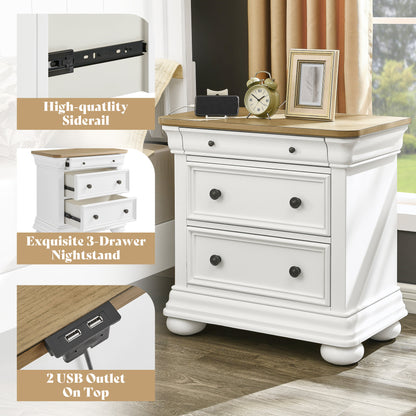 Bun Fully Assembly Wood Nightstand Amerlife White ＆Brown / 30" W
