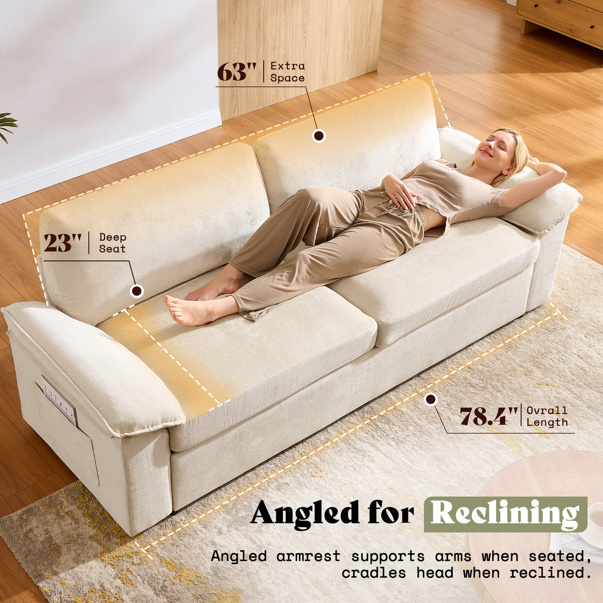 AMERLIFE 78in Loveseat Sofa, Cloud Couch for Living Room, Beige