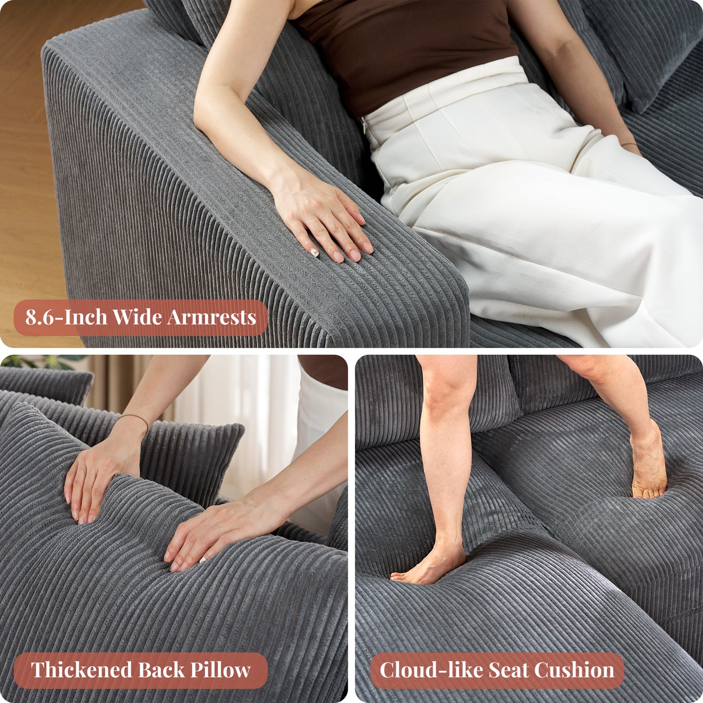 Oversized L-Shaped Cloud Sofa-Gray