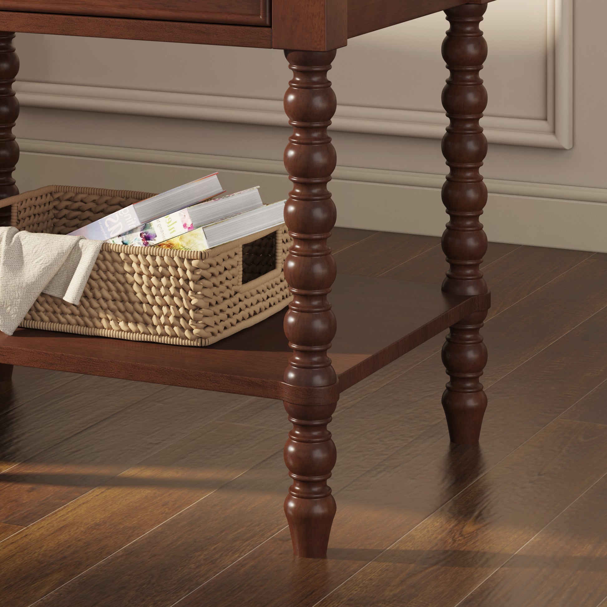 Spindle Solid Wood Nightstand  Dark Walnut / 2PC
