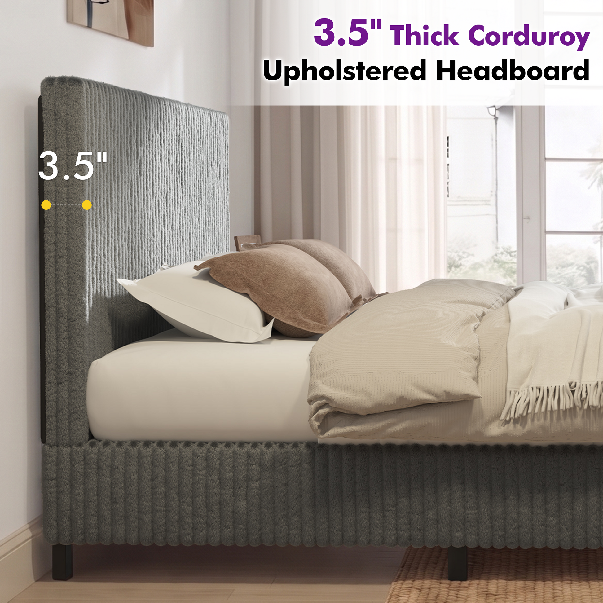 Velmure Corduroy Platform Bed Frame  Full / Grey