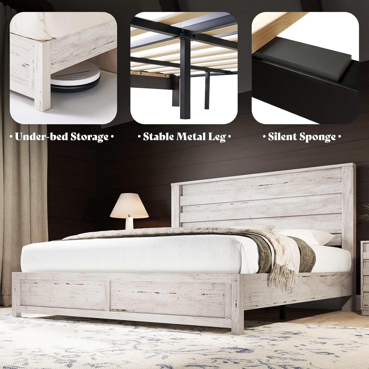 Sequoia Bedroom Set with Fluted Headboard-F-Distressed White