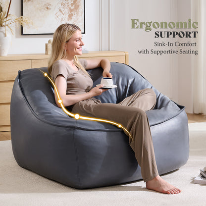 Amerlife Oversized Bean Bag Lounge Chair-Grey Pu