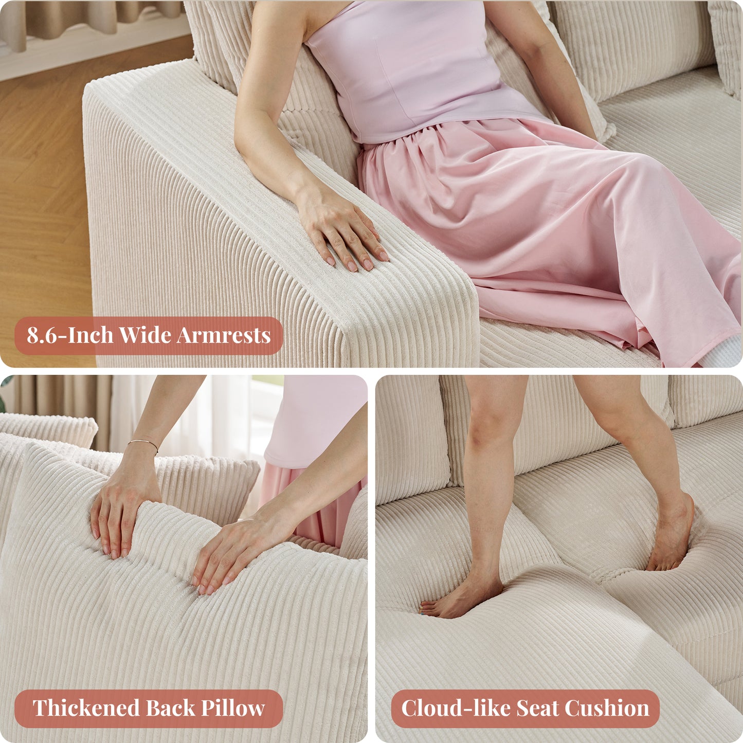 Oversized L-Shaped Cloud Sofa-Beige