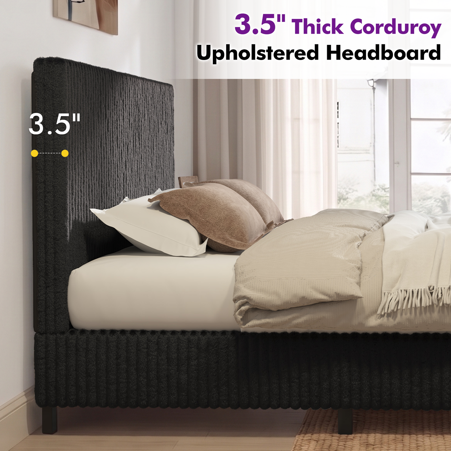 Velmure Corduroy Platform Bed Frame  Queen / Black