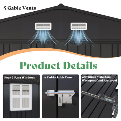 Extra Large Outdoor Metal Garage Shed Amerlife 10x21x7.3 FT 