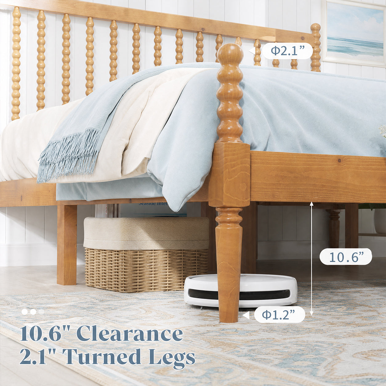 Classic Bobbin Solid Wood Bed Frame-King-Brown Walnut