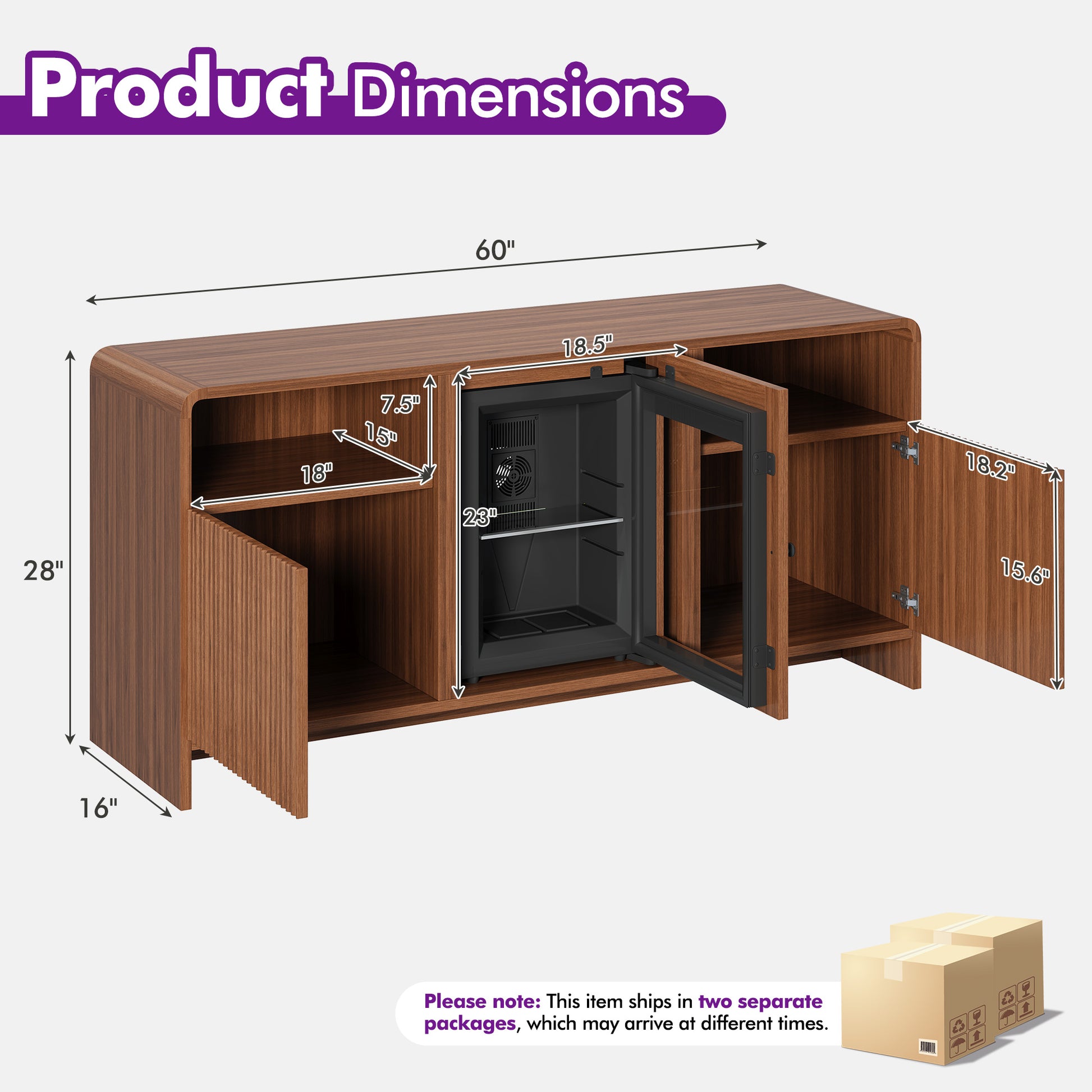 Mold Bar Cabinet with Built-In Fridge  - walnut