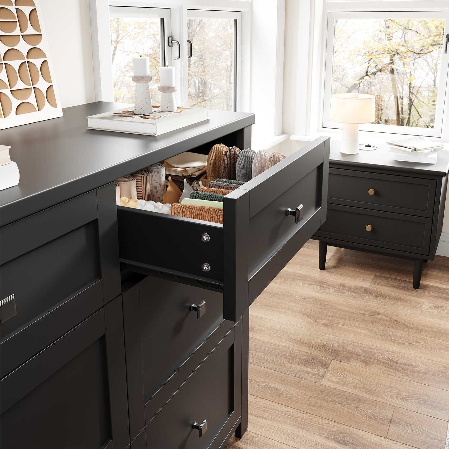 Faux 41" Dresser with Built-in Mini Fridge -Black