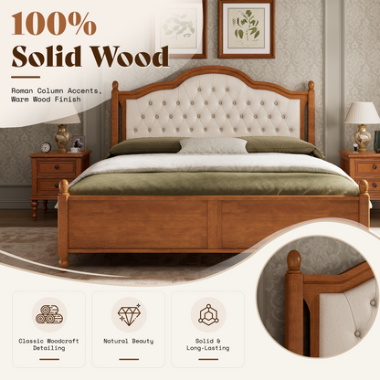 Astor Solid Wood Bed Frame with Upholstered Headboard