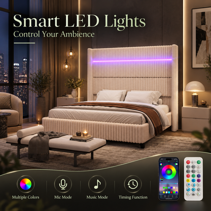 Warren Upholstered Bed Frame with LED Lights-California King-Beige