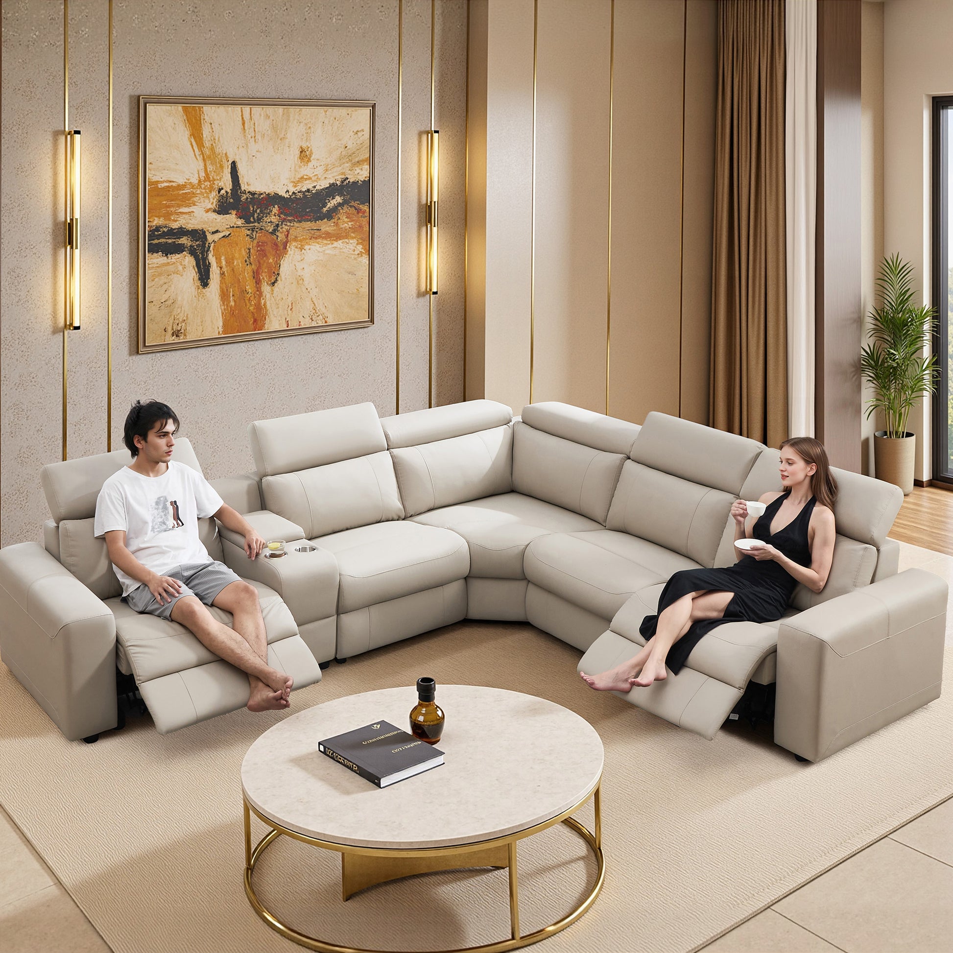 Velouria Electric Reclining Sofa Beige