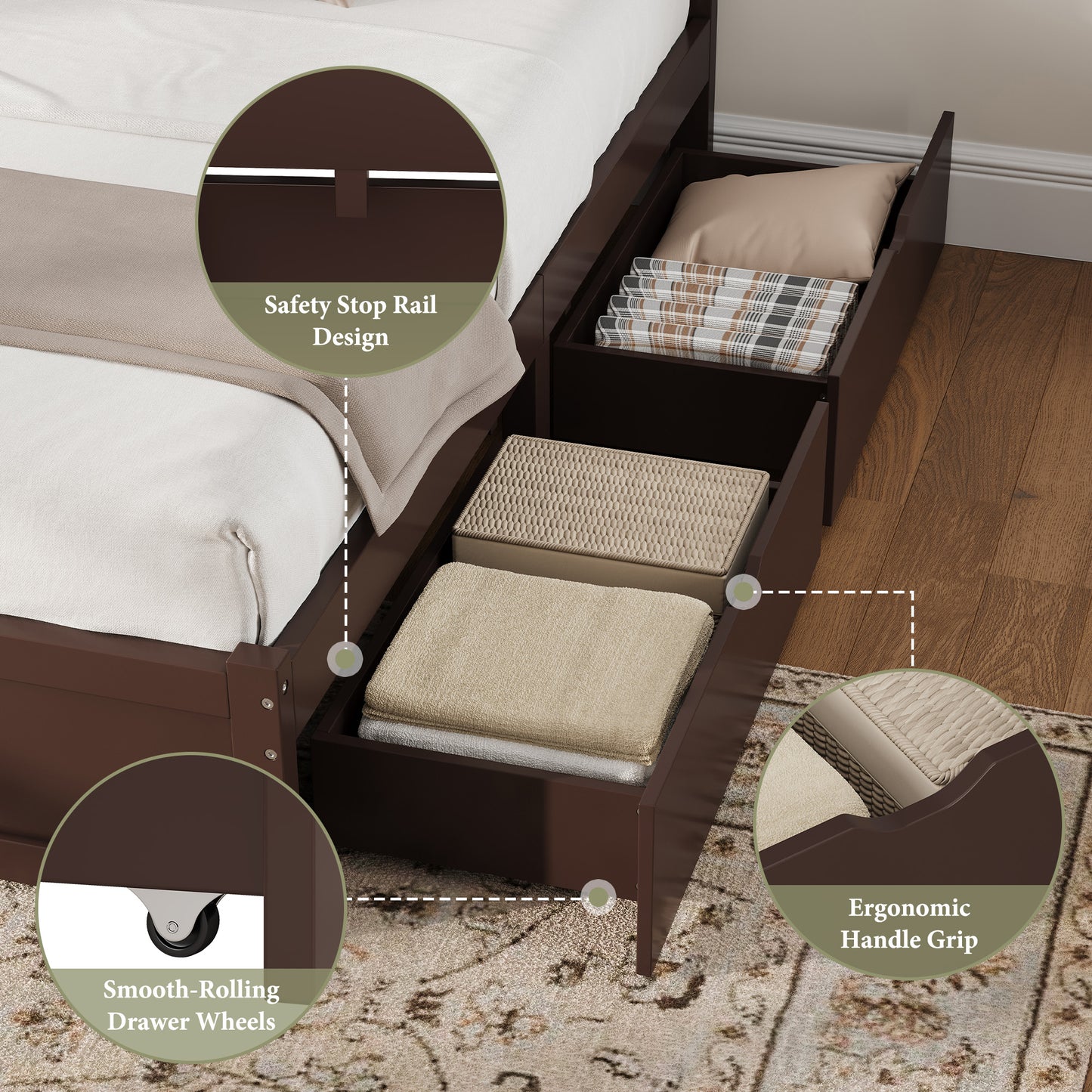 Solid Wood Platform Bed Frame-King-Espresso Brown