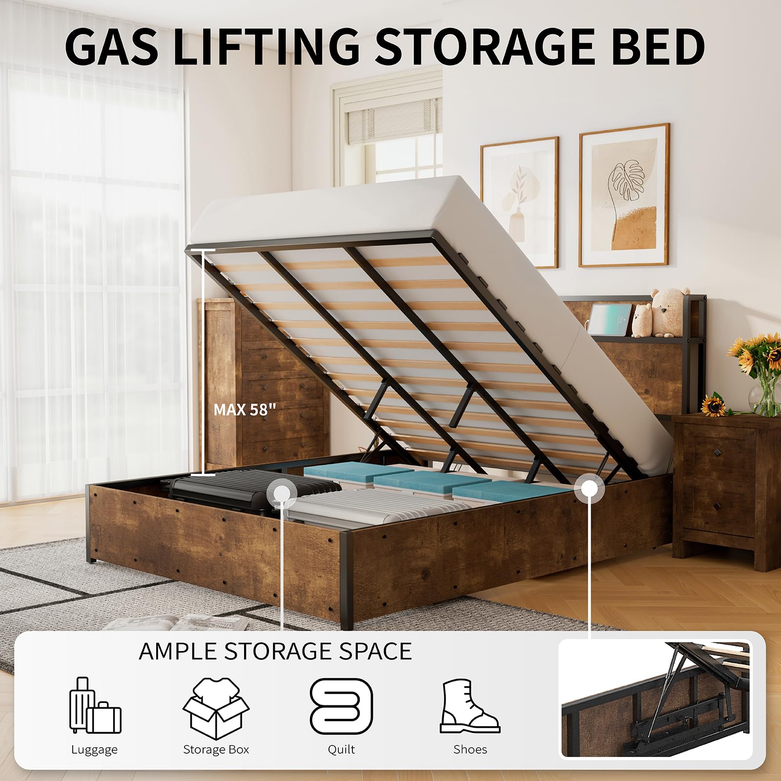 Scribe Storage Bed & 2 Nightstands 3-Piece Set Full Rustic Brown