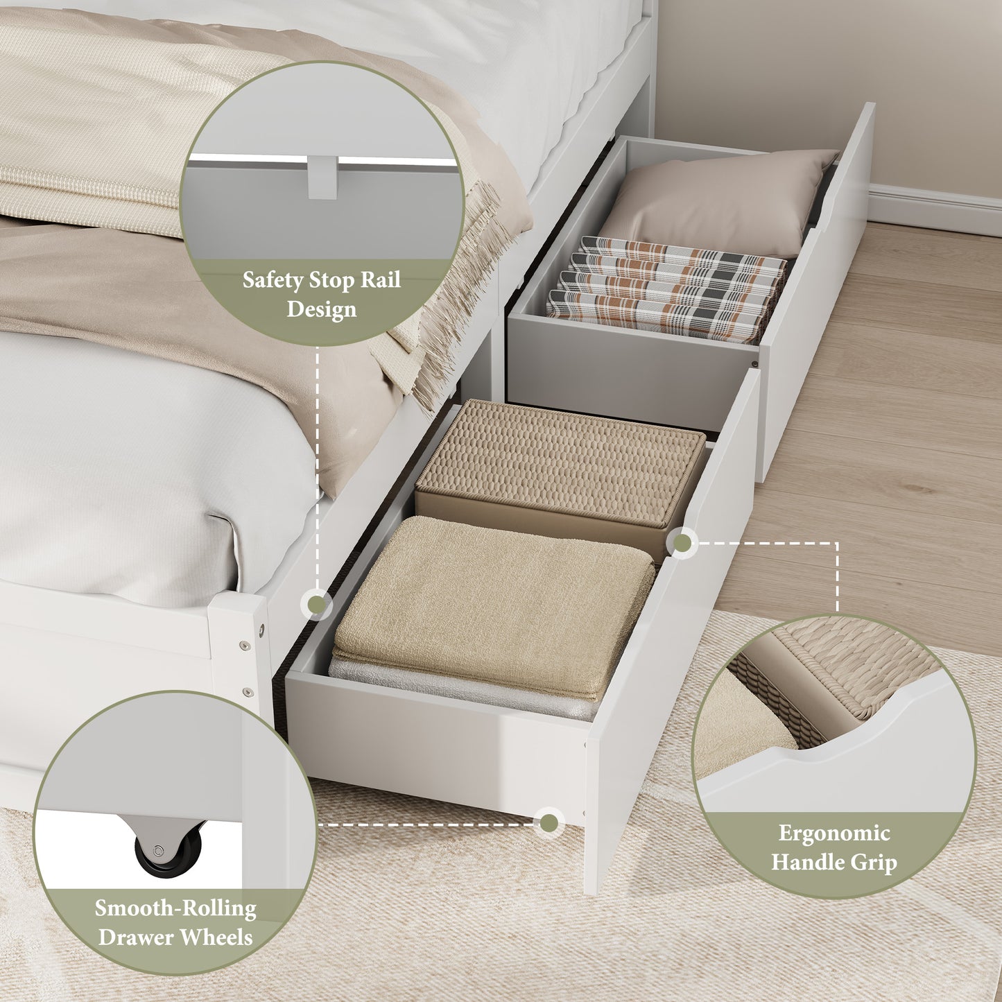 Solid Wood Platform Bed Frame-Queen-Coastal White