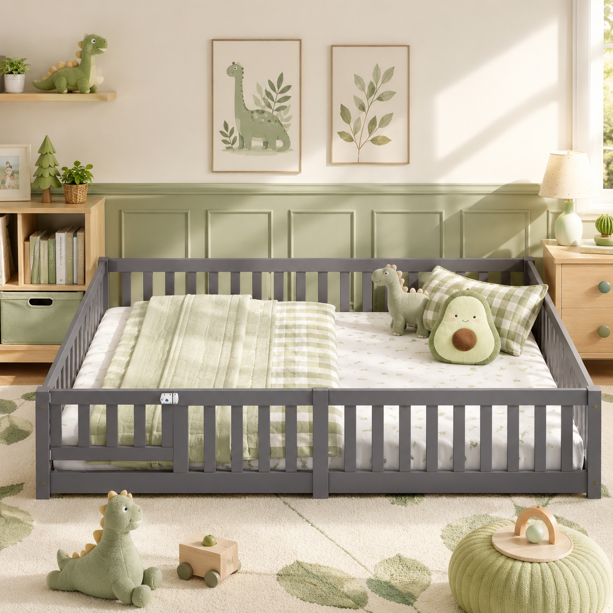 Solid Wood Toddler Floor Bed with Safety Rails