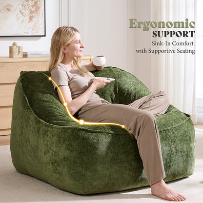 Amerlife Oversized Bean Bag Lounge Chair-Green Chenille