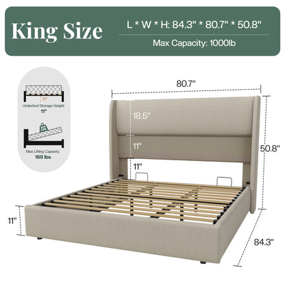 Haven Upholstered Hydraulic Storage Bed Frame-King-Khaki
