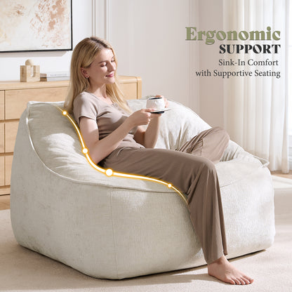 Amerlife Oversized Bean Bag Lounge Chair-Cream Chenille