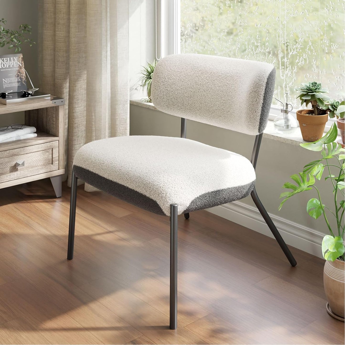 Cocoon Wider Boucle Vanity Chair Amerlife White&grey