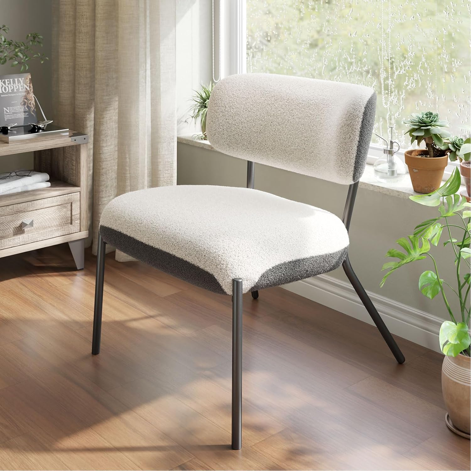 Cocoon Wider Boucle Vanity Chair Amerlife White&grey