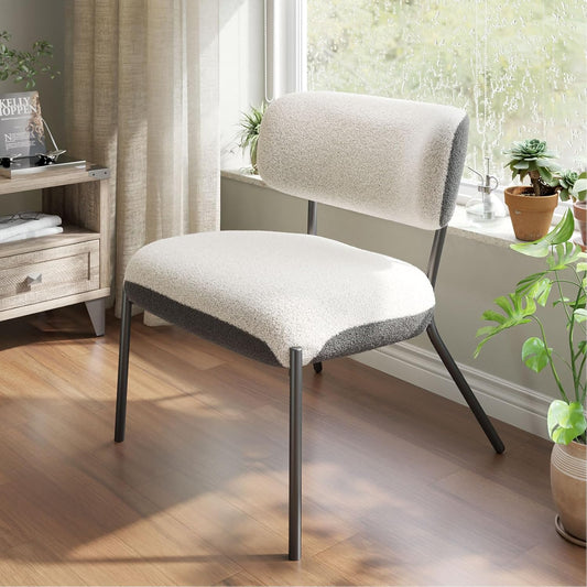 Cocoon Wider Boucle Vanity Chair Amerlife White&grey