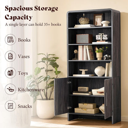 Arcova 71" Tall Fluted Bookshelf Amerlife Dark Grey