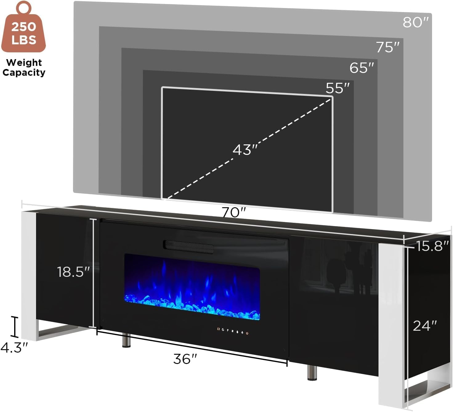 Ion Wall Unit Entertainment Center Set Amerlife 70" / Black