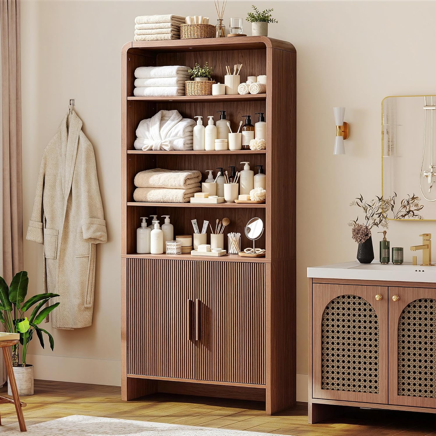 Arcova 71" Tall Fluted Bookshelf Amerlife Brown
