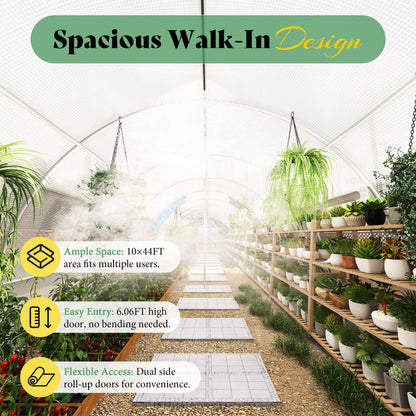 Canopy Large Walk-In Outdoor Greenhouse with Misting System-44x10 FT - Frame NOT Included-White